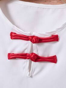 Young Boys 2pcs Chinese Style Outfit With Cool Buckle, Soft, Comfortable, Cool And Breathable, Perfect For Summer Daily Wear - Red and White - View 6