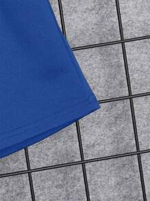SHEIN 2pcs/Set Young Boy Casual Daily Commute Sports Style Letter Print Hoodie Vest And Drawstring Waist Shorts - Royal Blue - View 5