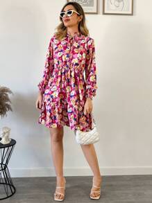 SHEIN LUNE Của phụ nữ Phong cách In hoa Tay áo dài Đầm - Nhiều màu - Xem 3