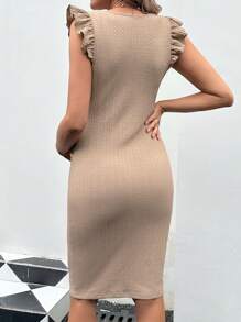 SHEIN Maternity Dress With Texture And Cap Sleeves - Apricot - View 2