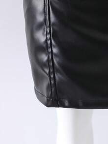 Tween Girls' Pu Leather Skirt - Black - View 4