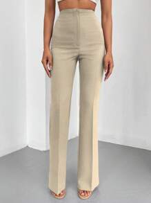 EURMUSE High Waist Straight Leg Pants - Beige - View 3