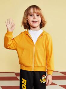 GARFIELD | SHEIN 幼童男童卡通刺繡連帽外套 - 黃色 - 查看 4