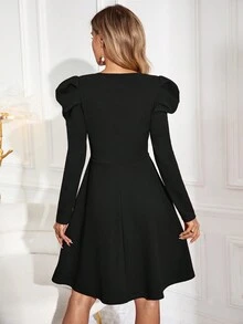 EMERY ROSE Women'S Pearl Beaded Leg-Of-Mutton Sleeve Sheath Dress - Black - View 2