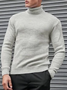 EURMUSE Men Solid Turtleneck Sweater - Light Grey - View 3