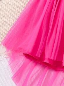 Farbblocktasche Ärmellose Bluse Und Netzrock-outfit Für Tween-mädchen, Geeignet Für Partys Im Sommer