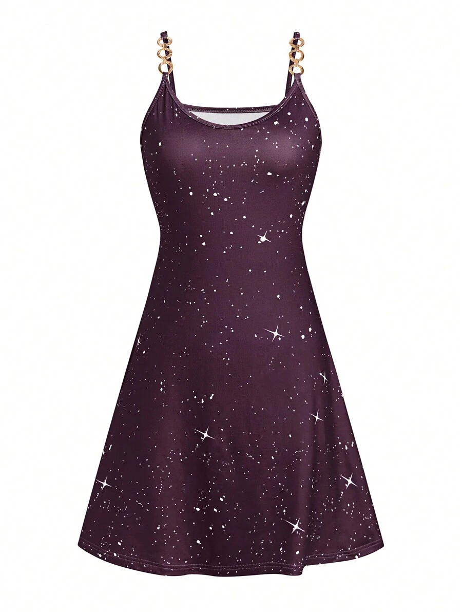 SHEIN Clasi Women'S Shiny Chain Strap Dress - Burgundy - View 1