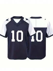 Manfinity Sport Corelite 男士彩色拼接數字星星印花運動T恤運動上衣 - 彩色 - 查看 4