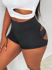Slaydiva Hollow Out Sexy Shorts - Black - View 4