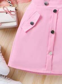 SHEIN Young Girl Spring And Autumn Casual And Cute Lady College Style Shirt And Suspender Skirt Set
