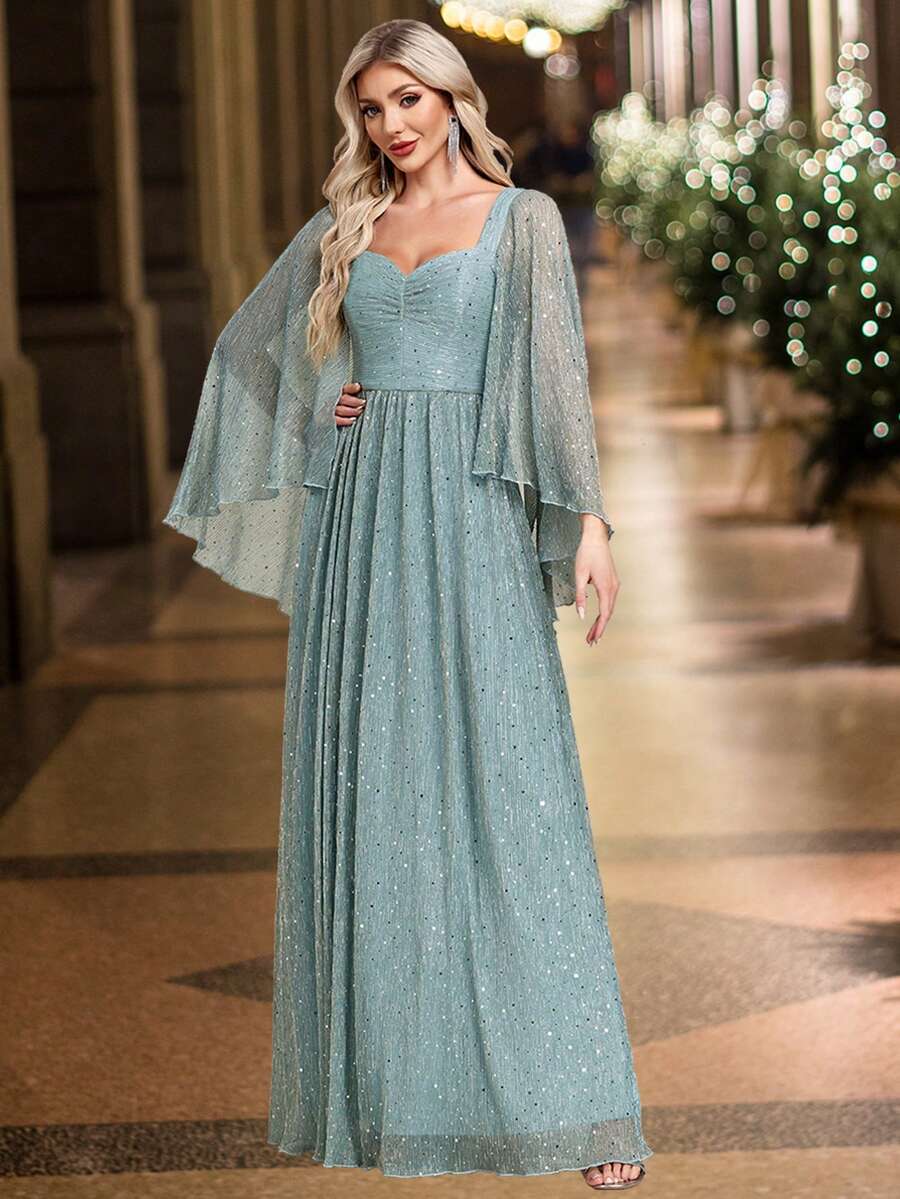 水钻领褶饰亮片派对连衣裙 - 藍色 - 查看 1