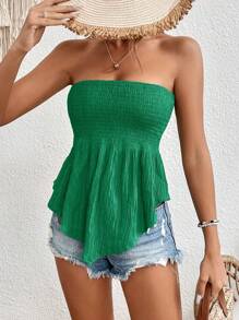 SHEIN Frenchy Áo ngực quây Nếp uốn Áo lót - màu xanh lá - Xem 4