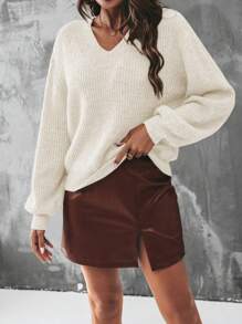 SHEIN Essnce 純色下垂肩休閒毛衣 - 杏色 - 查看 3