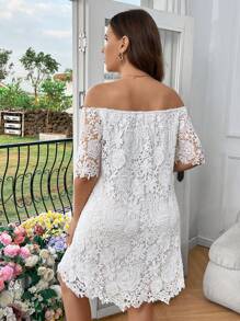 SHEIN Clasi Plus Size Elegant Lace Off Shoulder Wedding Dress Guest Dress - White - View 2