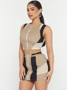 SHEIN Unity 拼色拉链上衣和裙子两件套 - 彩色 - 查看 4