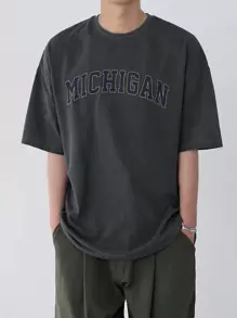 DAZY Men'S Summer T-Shirt With Letter Print - Dark Grey - View 10