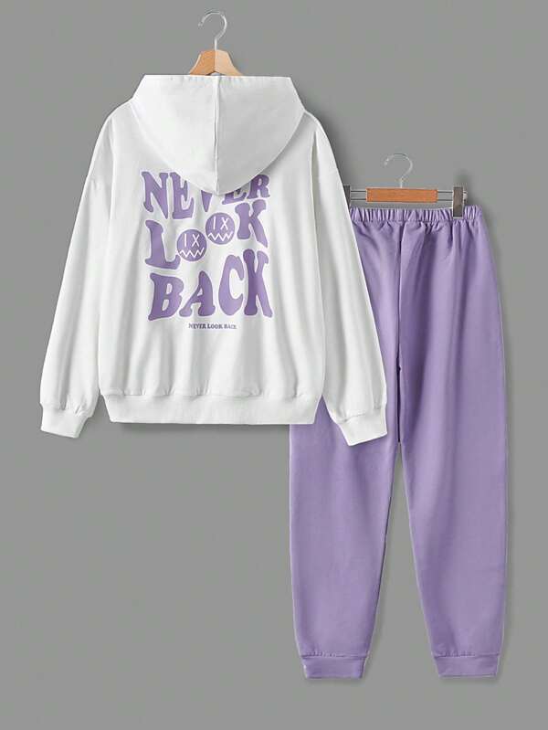 RueChic Teen Girl Slogan Graphic Hoodie și pantaloni de trening