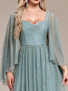 水钻领褶饰亮片派对连衣裙 - 藍色 - 查看 7