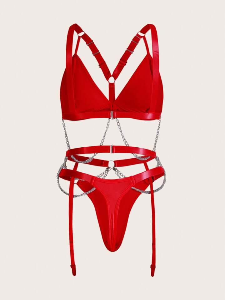 Sind das neue Grunge Punk 3 Stcke/set Sexy Damen Dessous Set,  Einschlielich Bh, Thong, Strumpfband Mit Ketten ??| ROMWE