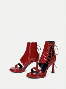Fashionable High-heeled Strappy Peep-toe Sandals - Red - View 2