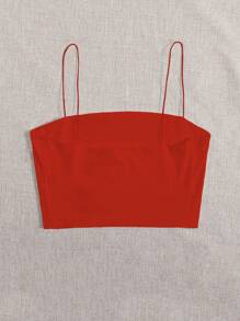 Top de tirantes acanalado de unicolor para uso casual en verano - Rojo - Ver 2