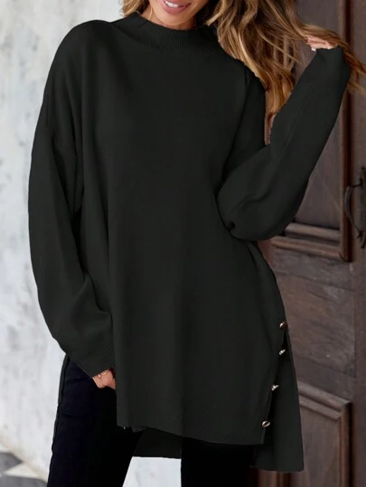 EURMUSE Plus Size Women's Stand Collar Drop Shoulder Long Sleeve Sweater Pullover, For Winter