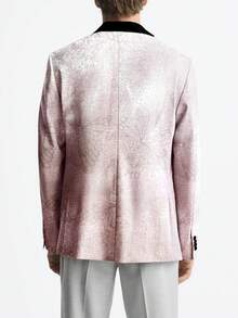 男士顏色縮放混搭翻領提花西裝外套 - 粉色 - 查看 2