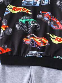 SHEIN 幼童男孩時尚多彩汽車印花運動衫和長褲服裝套裝 - 黑色 - 查看 7