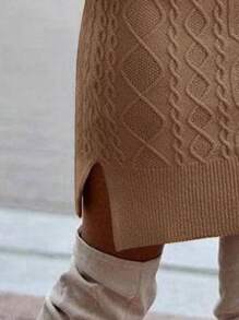 RueChic Turtleneck Split Hem Sweater Dress - Camel - View 3