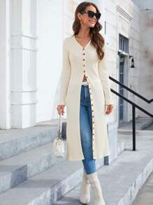 Chiquease Chaqueta casual de corte entallado, de un solo botón con cuello en V y patrón acanalado - Albaricoque - Ver 5