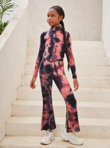 Tween Girls' Stylish Knitted Small Stand Collar Long Sleeve Top & Pants For Streetwear - Multicolor - View 4