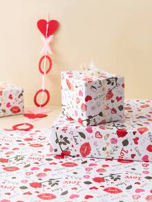 SHEIN Basic living 5pcs Gift Wrapping Paper, Fower Love Elements,Valentine'S Day Mother'S Day Birthday Giuft, Gift Box Decoration, Gift Wrapping Paper, Easy-To-Cut - Multicolor - View 7