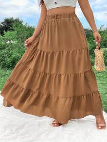 Flirla Falda De Talla Grande Con Dobladillo De Volantes Y Capas Para Mujeres - Marrón - Ver 3