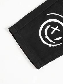 SHEIN Baby Boys' Casual Loose Mid-Rise Printed Straight-Leg Jeans With Elastic Waist - Black - View 3