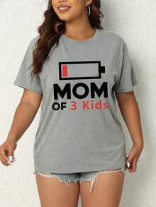 SHEIN Essnce 大尺碼女士低壓印花短袖t恤 - 灰色 - 查看 5