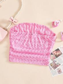 SHEIN EZwear 女士純色網眼褶皺無肩帶上衣 - 玫紅色 - 查看 2