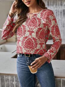 SHEIN LUNE Women's Silk Satin Printed Long Sleeve Shirt