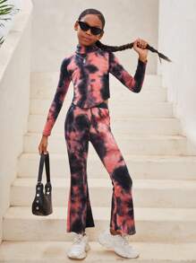 Tween Girls' Stylish Knitted Small Stand Collar Long Sleeve Top & Pants For Streetwear - Multicolor - View 6