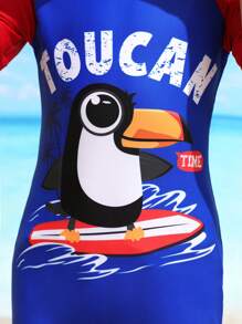 Boys' Cartoon Print Colorblocked Short Sleeve One Piece Swimsuit - Multicolor - View 3