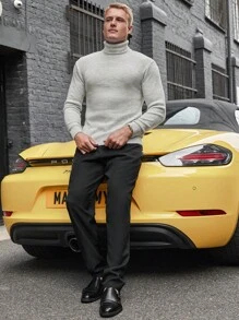 EURMUSE Men Solid Turtleneck Sweater - Light Grey - View 6