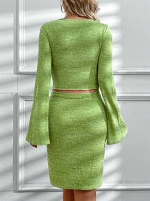 SHEIN Maternity Twisted Front Split Bell Sleeve Two Piece Set - Green - View 2