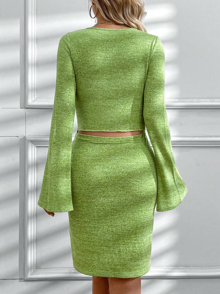 Maternity Twisted Front Split Bell Sleeve Two Piece Set