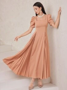Modelyn 女士阿拉伯褶连衣裙 - 棕色 - 查看 2