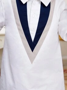 SHEIN Baby Boys' Loose Fit Long Robe With Three-Color Collar And Long Sleeves - Blue and White - View 4