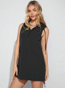 SHEIN EZwear Vrouwen Effen kleur Trekkoord Hoodie-jurk