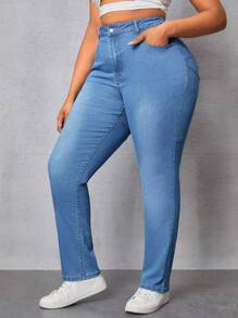 SHEIN SXY 加大尺碼彈性女士牛仔褲 - 藍色 - 查看 6