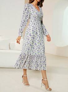 SHEIN Privé Random Printed Long Sleeve Women's Dress - Multicolor - View 6