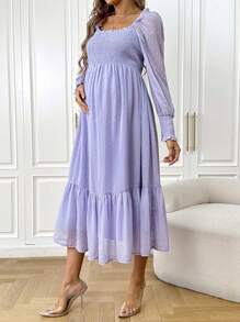 SHEIN Maternity Shirred Ruffle Hem Dress - Purple - View 3