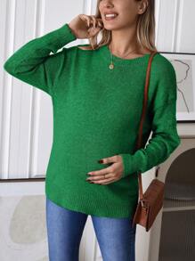 SHEIN Maternity Drop Shoulder Long Sleeve Sweater, For Winter - Green - View 5