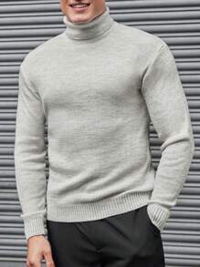 EURMUSE Men Solid Turtleneck Sweater - Light Grey - View 4